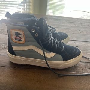Van’s US Mail edition vintage style blue 8.5 women’s, size 7 men’s high tops
